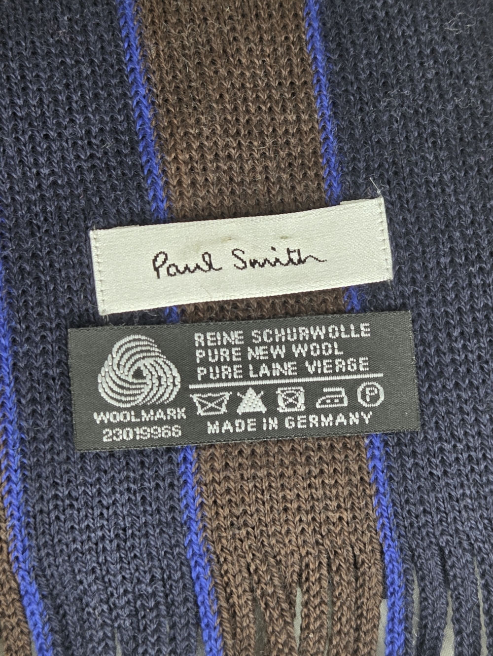 Paul Smith Navy, Brown & Blue Striped Wool Scarf For Men - Picture 7 of 8